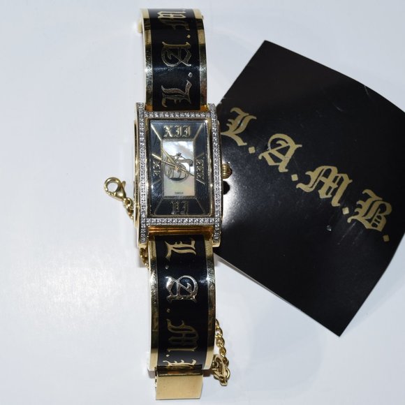 L.A.M.B. Accessories - Gold and Black Tone Mother Of Pearl L.A.M.B. By Gwen Stefani Watch